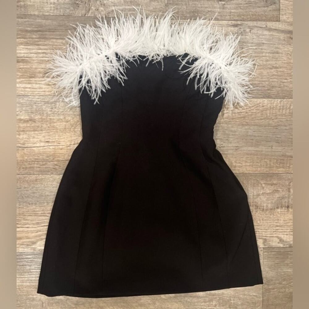 ZARA Black Feather Trim Strapless Mini Dress NWT Cocktail Party Size M - Picture 15 of 16